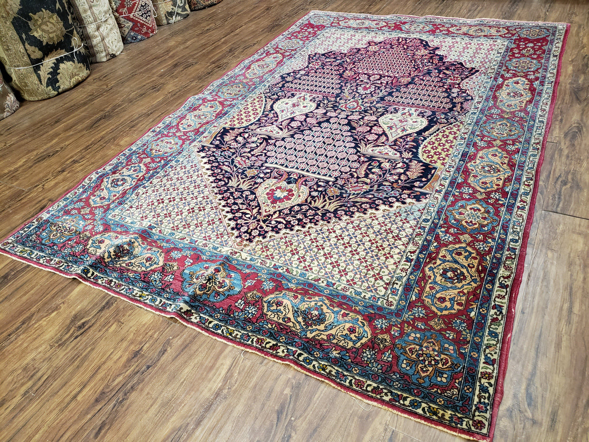 Antique Persian Tehran Rug 5x8, Midnight Blue and Red, Hand-Knotted, Wool - Jewel Rugs, view 12