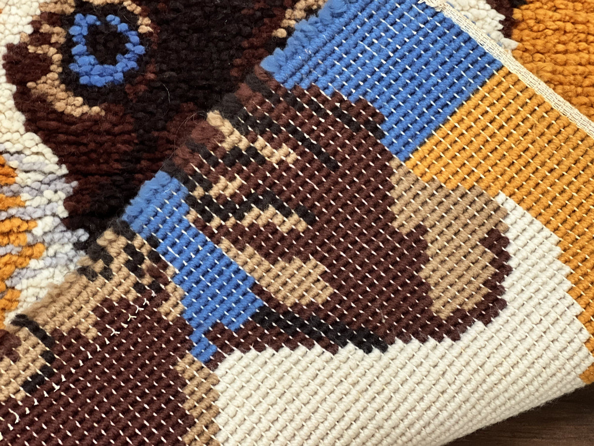 Small Shag Rug with Siamese Cat Pictorial, 2x3 ft Rug, Wool, Vintage, Danish Rya Shag Rug, Orange - Jewel Rugs, view 9