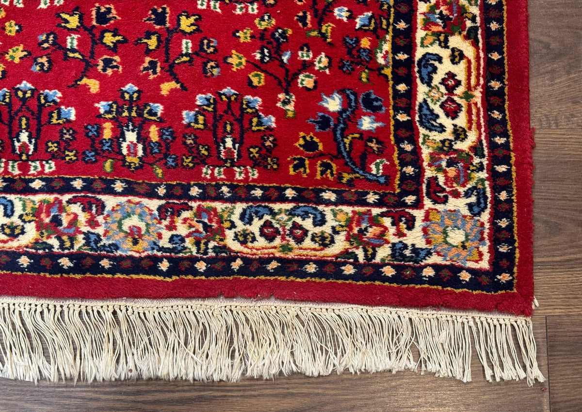 Indo Persian Sarouk Runner Rug 3 x 12, Red and Cream, Allover Pattern, 12ft Runner, Hand Knotted - Jewel Rugs, view 9