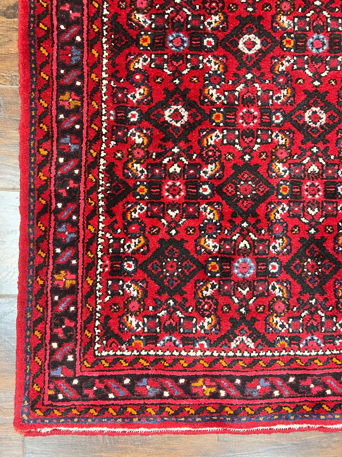 Persian Runner Rug 3 x 16, Wool Handmade Long Antique Hamadan Oriental Rug for Hallway, Red Tribal Rug, Allover Pattern, 3x16 Runner Rug - Jewel Rugs, view 8
