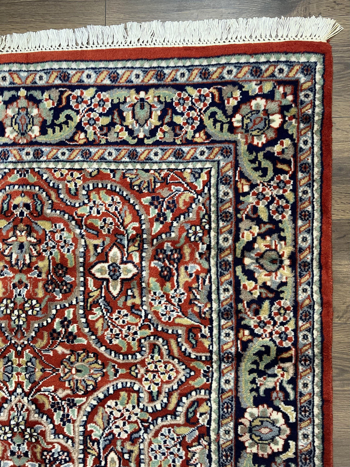 Indo Persian Rug 4x7, Allover Floral Oriental Carpet, Red and Navy Blue, Hand Knotted Indian Kashmiri Traditional Vintage Area Rug 4 x 7 ft - Jewel Rugs, view 8