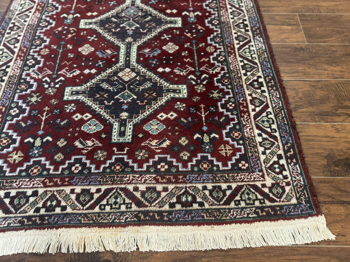 Persian Afshar Rug 4x5 Red Navy Geometric Tribal Wool Carpet - Jewel Rugs, view 10