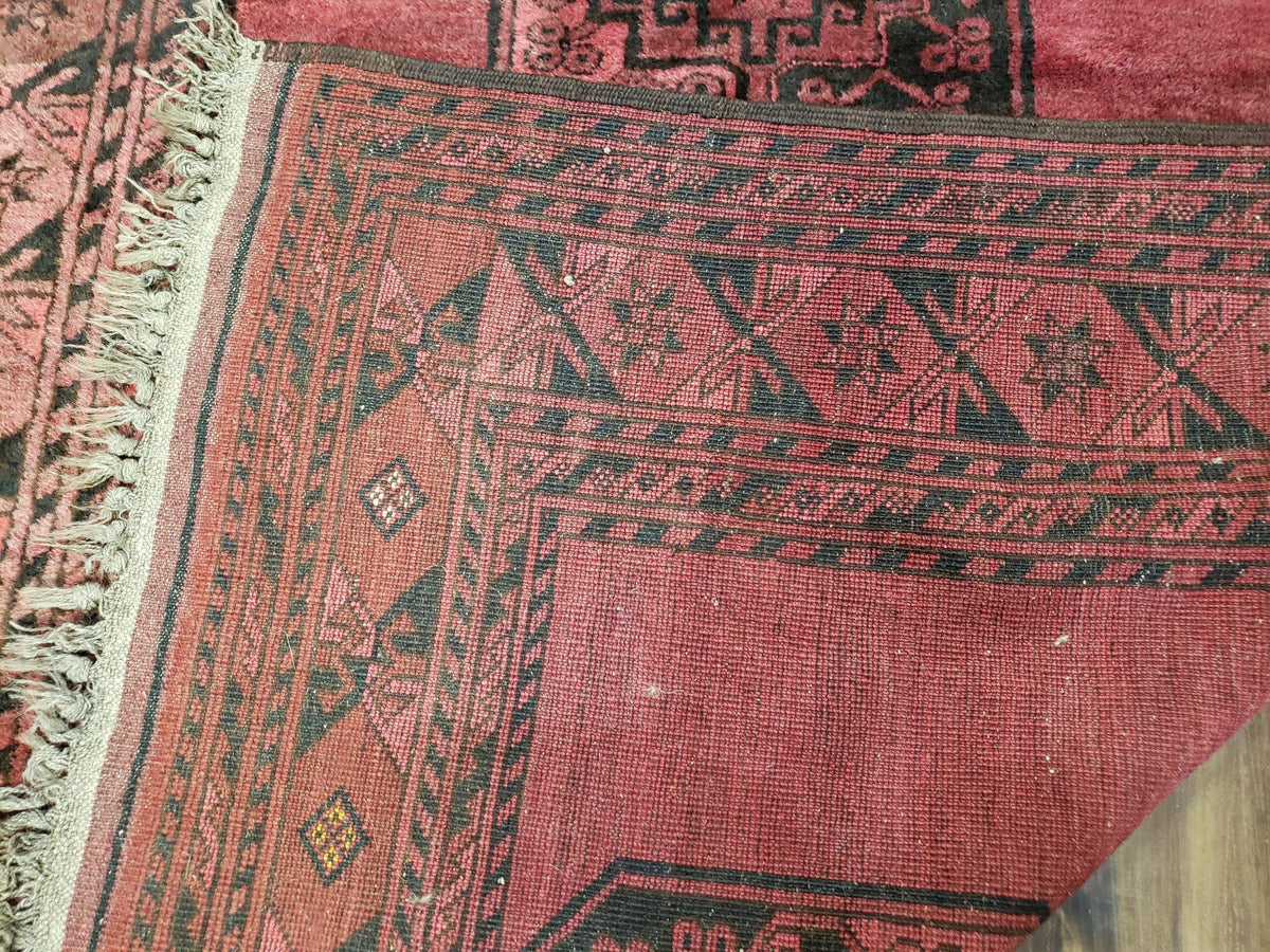 Antique Bukhara Area Rug, Vintage Afghan Bokhara Bashir Rug, 4x6 Hand-Knotted Oriental Carpet, Red & Black Wool Rug, 4' x 5'9 - Jewel Rugs, view 11