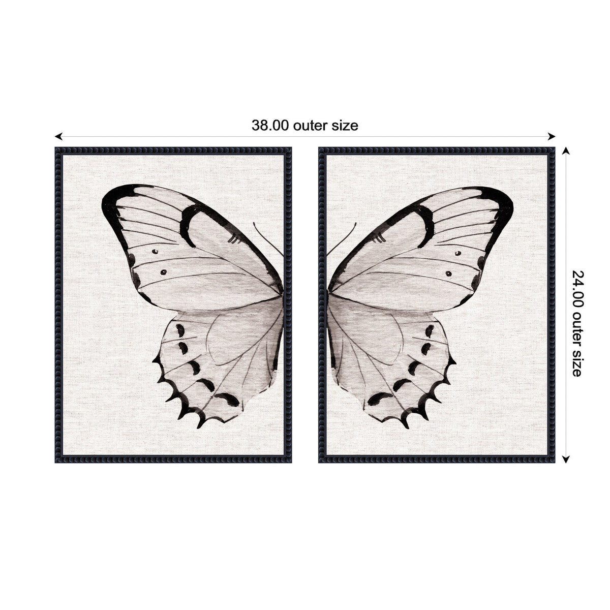 Sylvie Beaded Minimal Butterfly Watercolor Neutral Linen - 2 Piece Framed Canvas Art Set by The Creative Bunch Studio