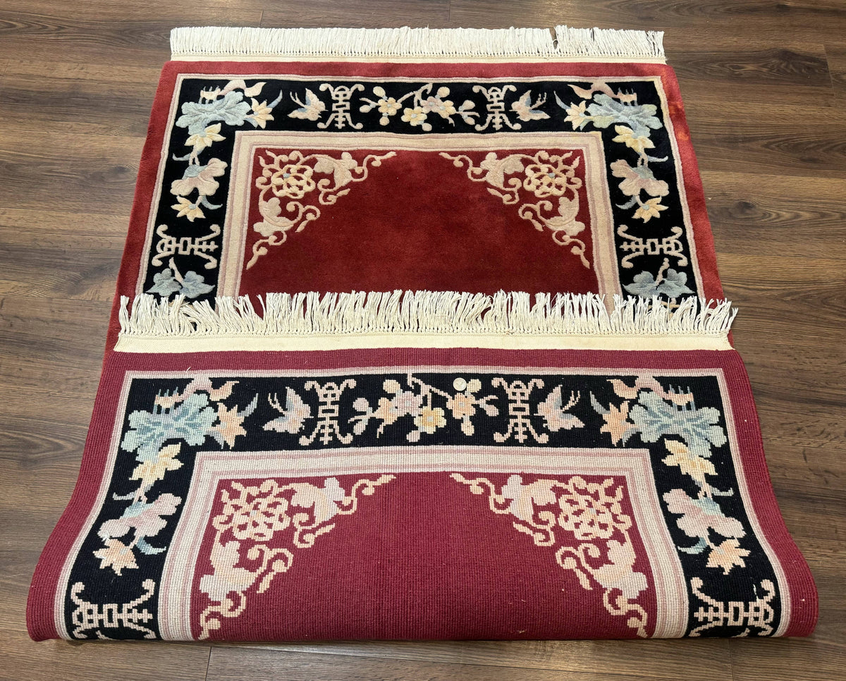 Dark Red Chinese Wool Rug 4x6, Chinese 90 Line Rug, Carving Rug, Handmade, Pair B - Jewel Rugs, view 12