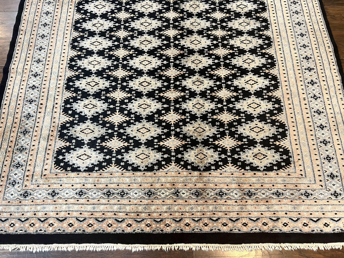 Pakistani Bokhara Rug 6x9, Hand Knotted Vintage Wool Carpet with Silk Highlights, Very Fine 320 KPSI, Medium Size - Jewel Rugs, view 6