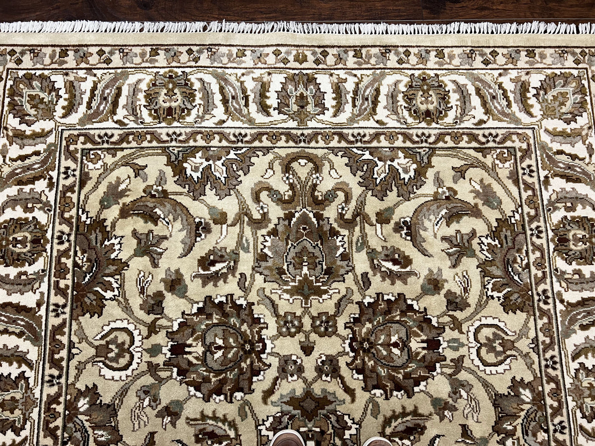 Indo Mahal Rug 6x9, Indian Carpet 6 x 9 ft, Light Green and Ivory, Floral Allover, Wool Oriental Carpet, Traditional Rug, Handmade - Jewel Rugs, view 4