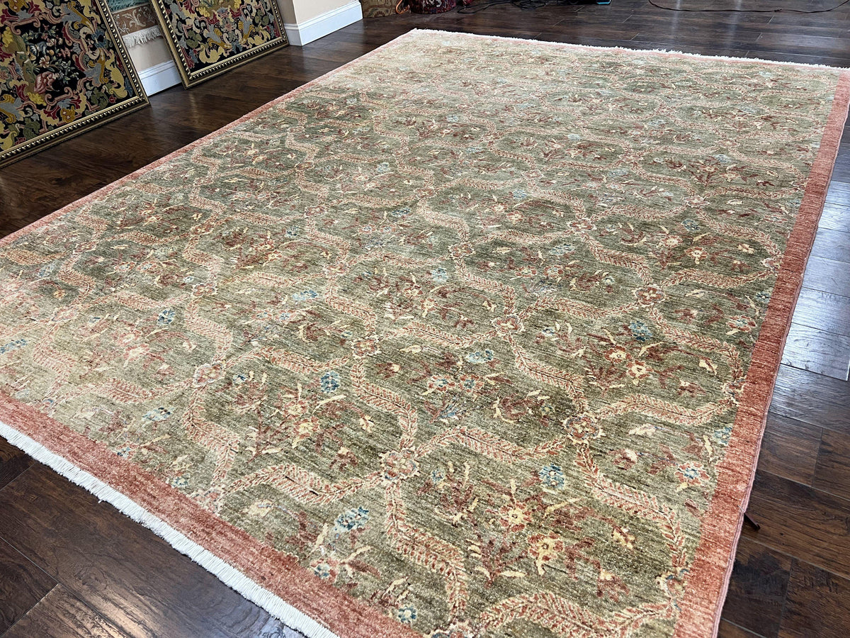 Large Modern Pakistani Rug 9x12, Handmade Wool Carpet, Peshawar Rug, Hand Knotted Oriental Rug, Contemporary, Floral, Light Green - Jewel Rugs, view 3