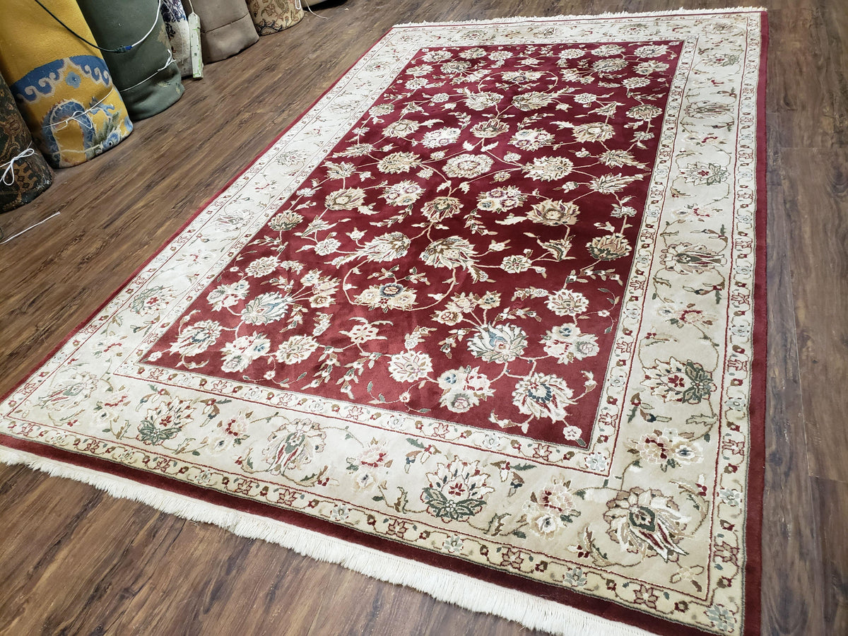 Vintage Traditional Oriental Area Rug, Hand-Knotted, Wool & Silk Accents, Maroon Red and Beige, 6x9 Carpet, 5' 9" x 9' - Jewel Rugs, view 3