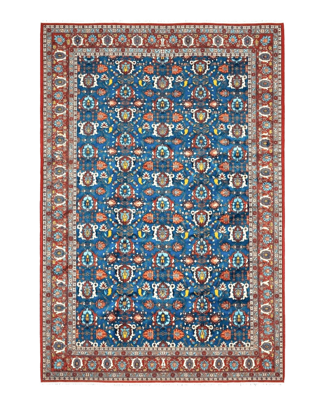 Rare Antique Persian Veramin Carpet, Mina-Khani Pattern, Blue, Red, Ivory, 7x11 ft, Hand-Knotted, Wool - Jewel Rugs