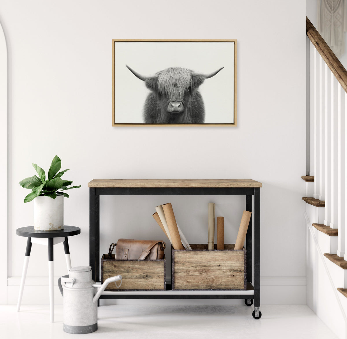 Sylvie Hey Dude Highland Cow Framed Linen Canvas by The Creative Bunch Studio