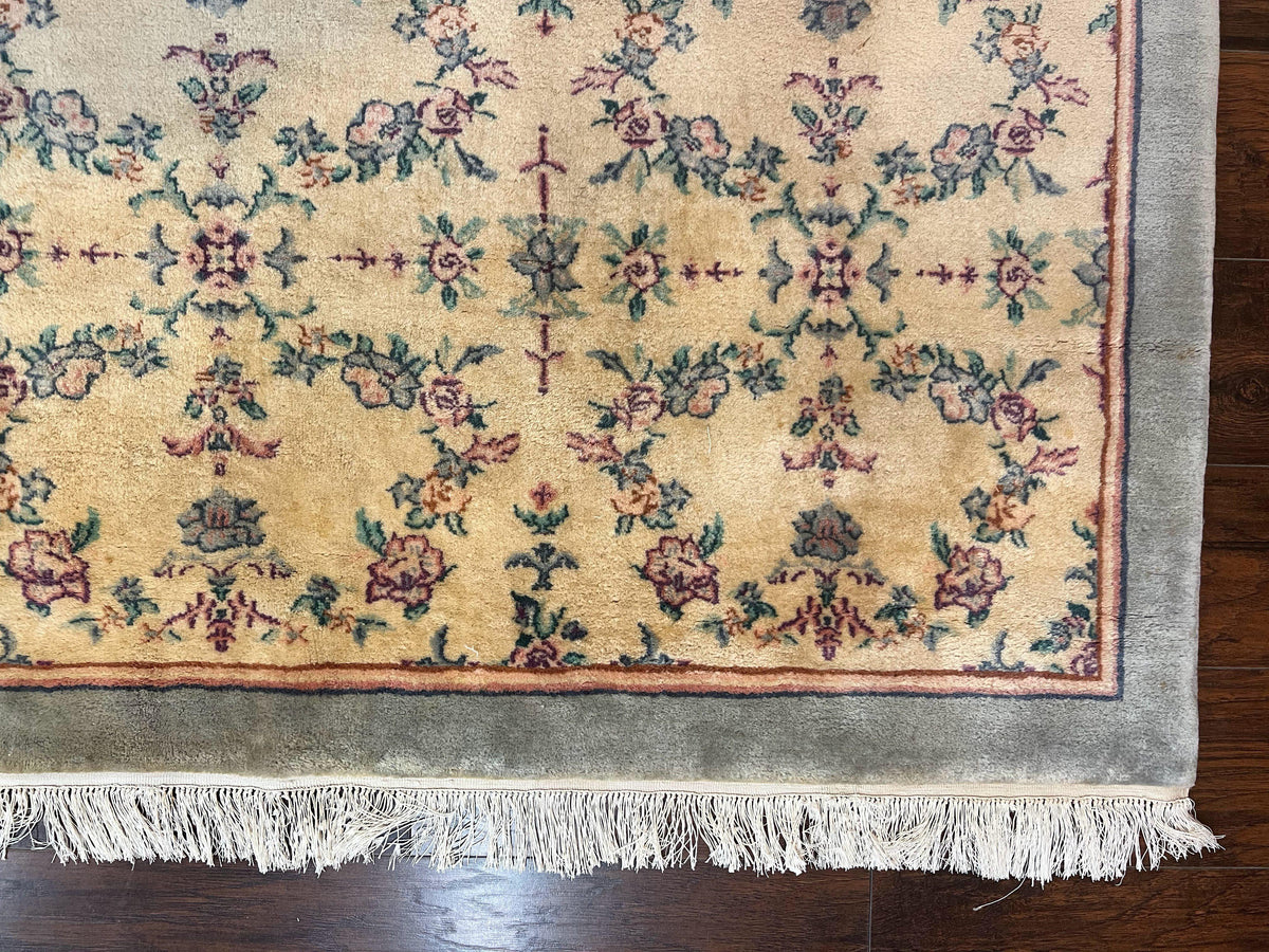 Sino Persian Rug 8x10, Floral, Oatmeal and Light Teal, Handmade Wool Vintage Carpet - Jewel Rugs, view 10