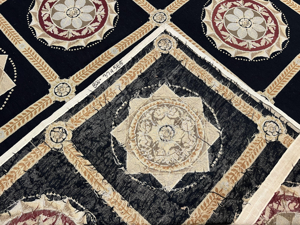 Large Needlepoint Rug 10x13, Panel Design, Black and Beige, Wool Needlepoint Carpet 10 x 13, English Garden, Handwoven Area Rug, Living Room - Jewel Rugs, view 11