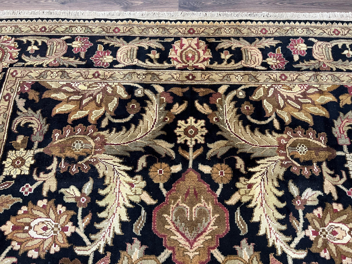 Indo Mahal Sultanabad Rug 8x11, Vintage Indian Oriental Carpet, Wool Handmade Floral Rug 8 x 11 ft, Black Beige Tan, Large Flowers Allover - Jewel Rugs, view 4