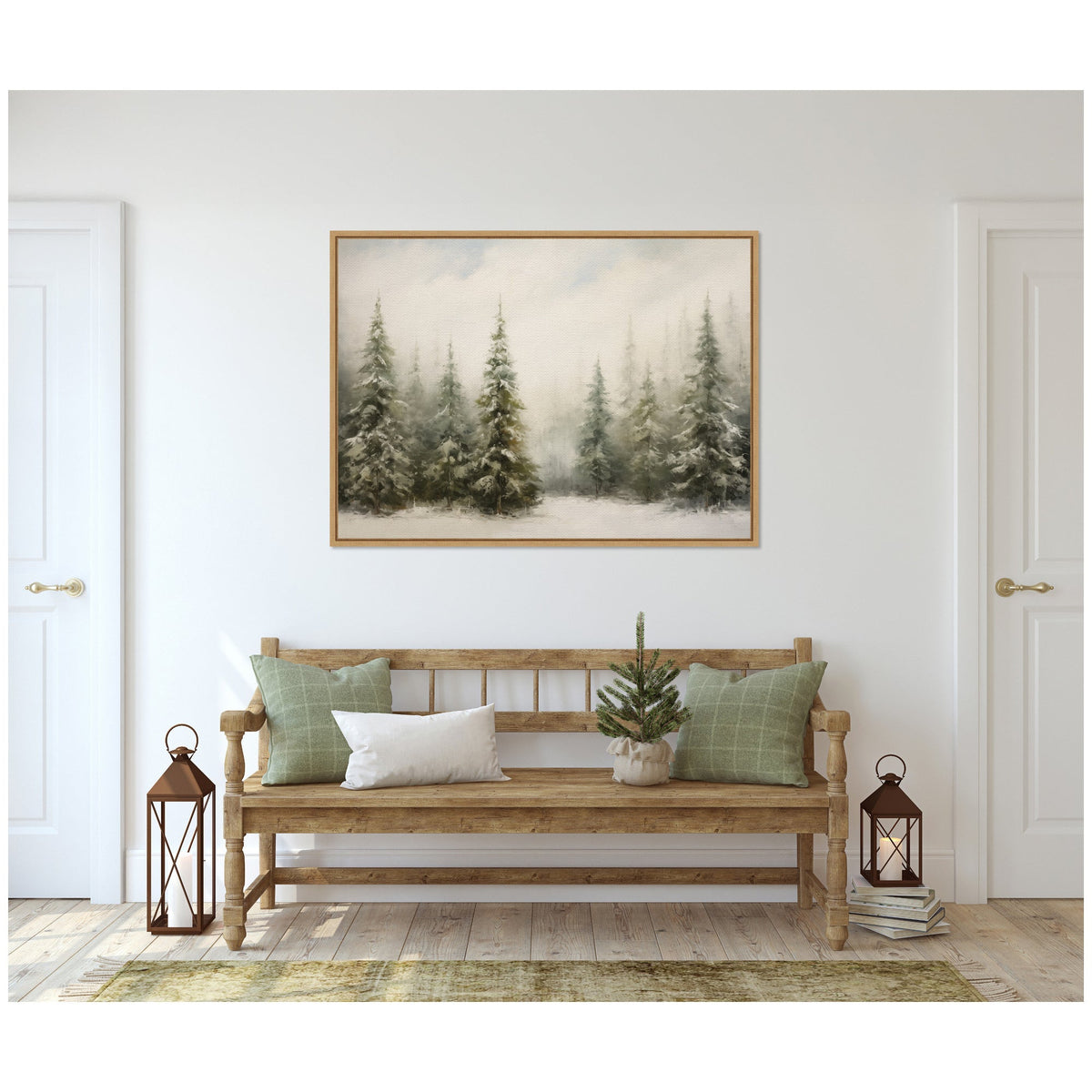 Sylvie Framed Canvas Traditional Snowy Forest Landscape by The Creative Bunch Studio