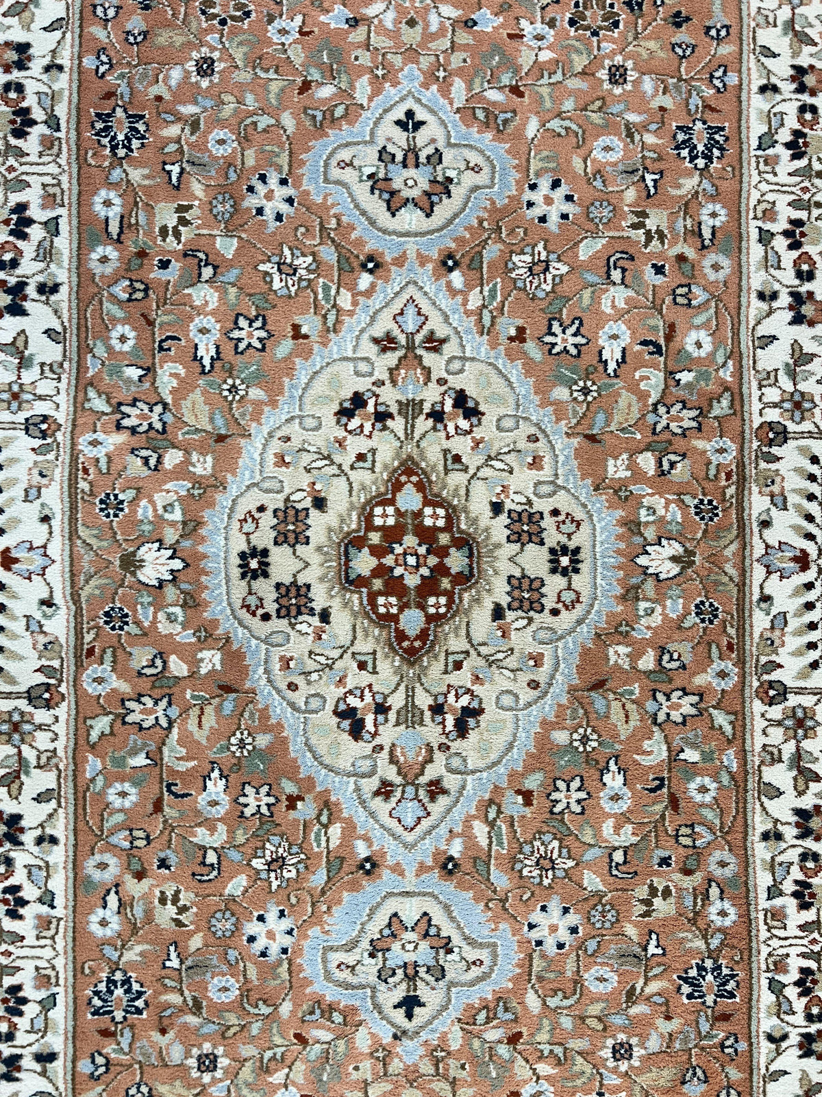 Indo Persian Rug 6x9, Wool Hand Knotted Vintage Carpet, Salmon & Ivory, Traditional Oriental Rug 6 x 9 - Jewel Rugs, view 5