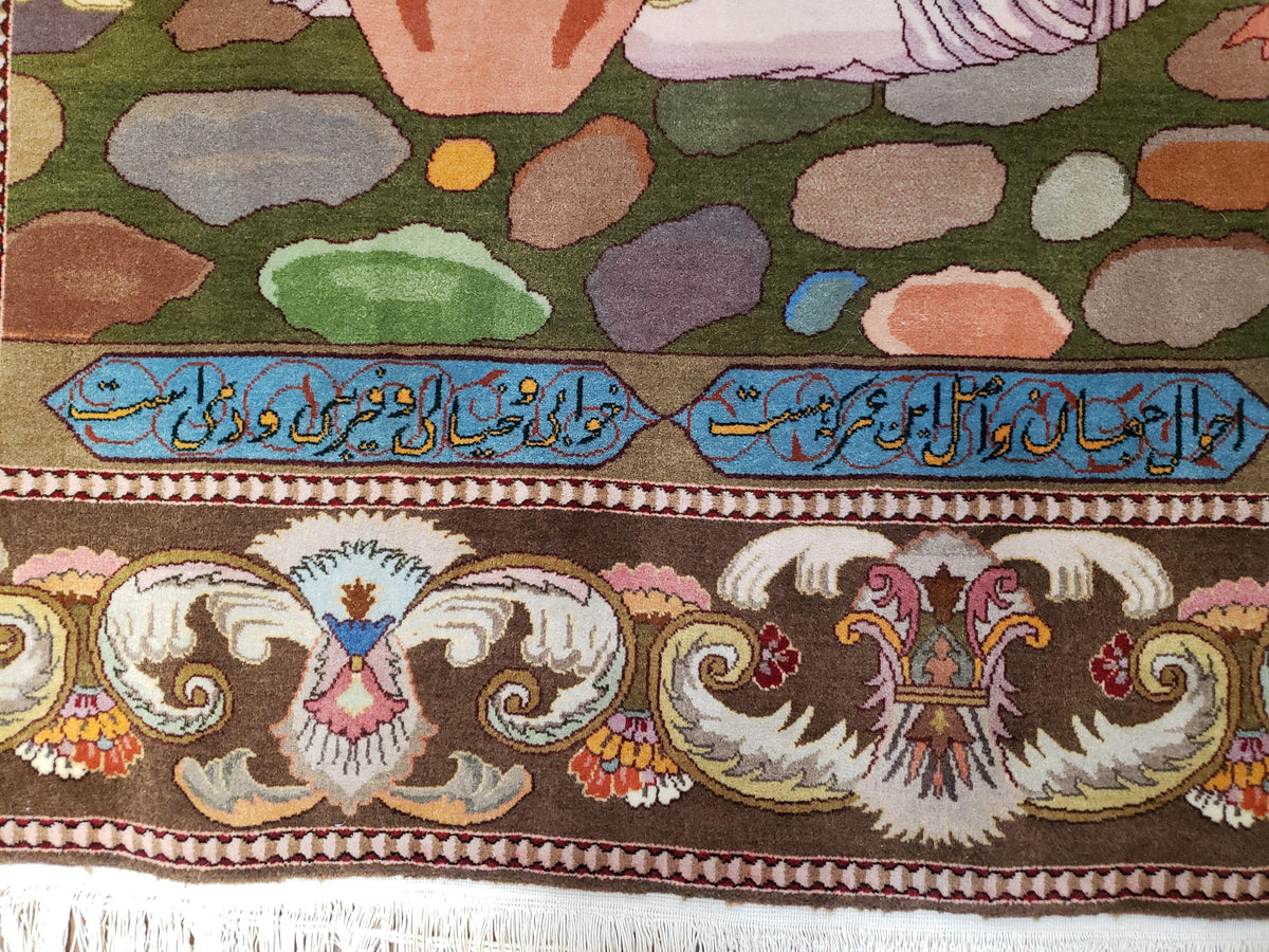 Semi Antique Persian Isfahan Pictoral Rug 4.10x6.1, Wool Handmade High Quality Decorative Carpet - Jewel Rugs, view 13
