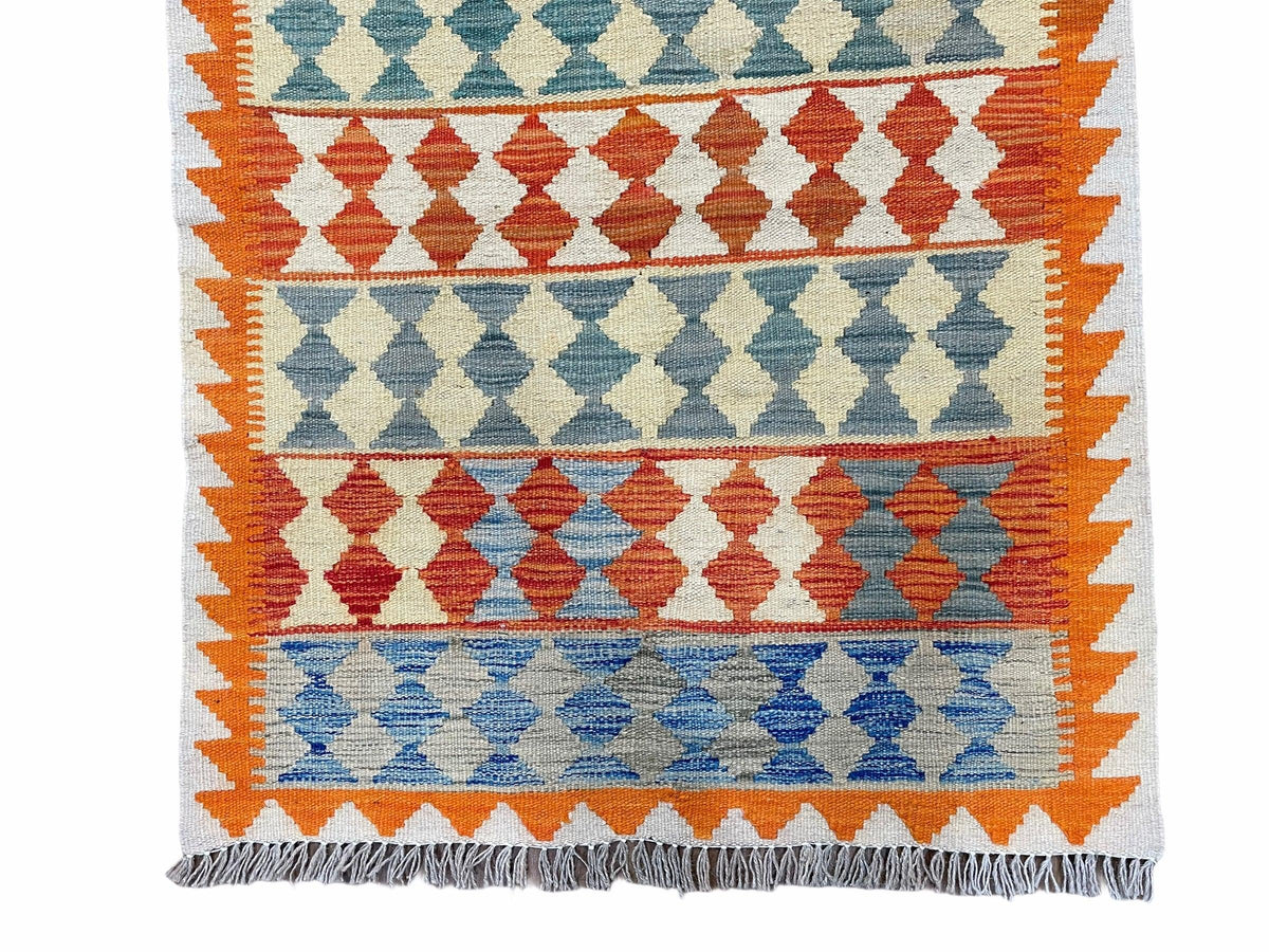 Small Chobi Kilim Rug 3x4 Colorful Diamond Kilim Small Turkish Multicolor Kilim with Diamond Pattern Wool Flatweave Nice - Jewel Rugs, view 10