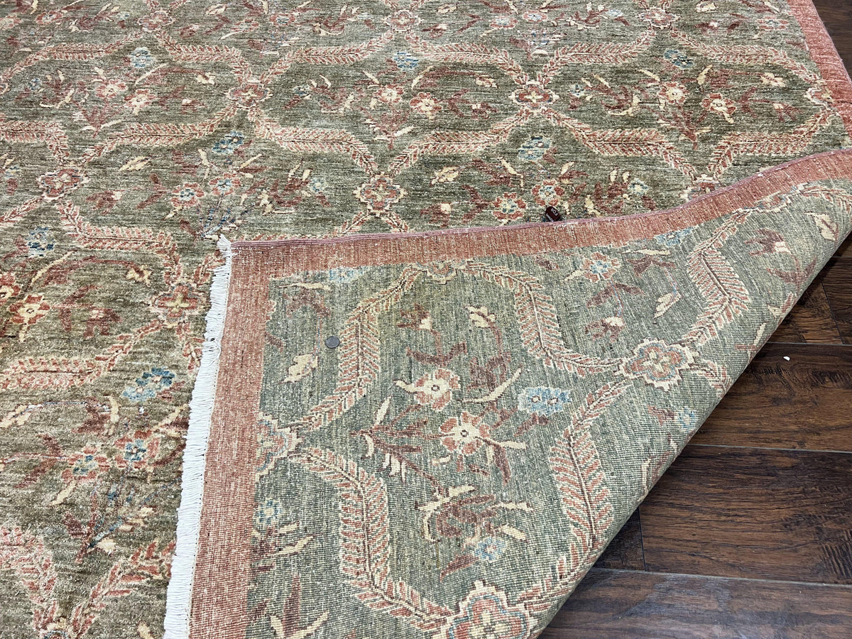 Large Modern Pakistani Rug 9x12, Handmade Wool Carpet, Peshawar Rug, Hand Knotted Oriental Rug, Contemporary, Floral, Light Green - Jewel Rugs, view 11