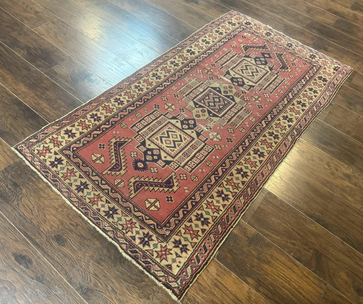 Antique Turkish Sparta Rug 3x6, Geometric Caucasian Kazak Pattern, Handmade - Jewel Rugs, view 3