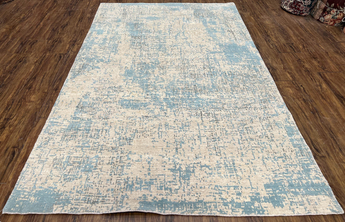 Modern Tibetan Rug 5x8 ft Light Blue and Gray Carpet, Contemporary Wool Rug, Handmade Nepali Rug, Raised Pattern, Tibet Area Rug, Nepal Rug - Jewel Rugs, view 12