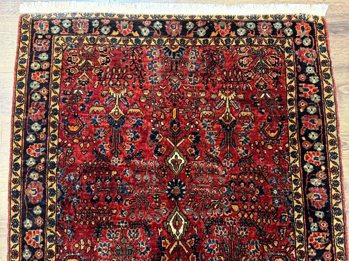 Antique Persian Sarouk Rug 3x4, Red, Floral, 1920s Wool Rug - Jewel Rugs, view 4