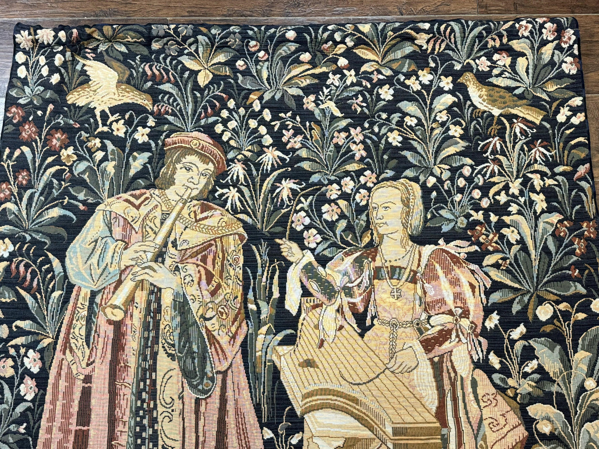 Vintage Belgium Tapestry 4x5, The Concet Musicians, Green - Jewel Rugs, view 4