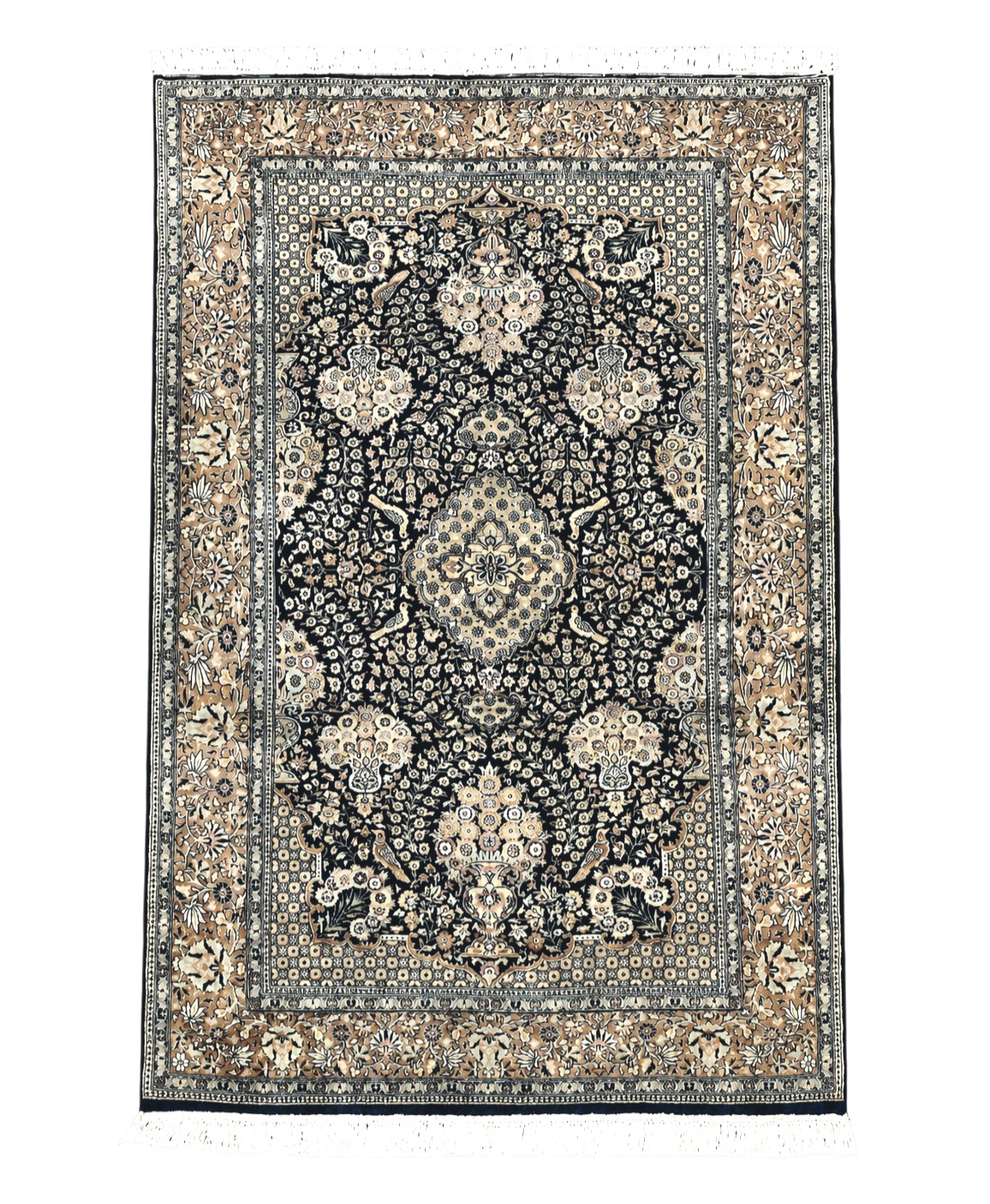 Pak Persian Rug 5x7, Wool Hand Knotted Vintage Fine Oriental Carpet, Birds, Floral Medallion, Traditional Oriental Rug, Dark Blue - Jewel Rugs