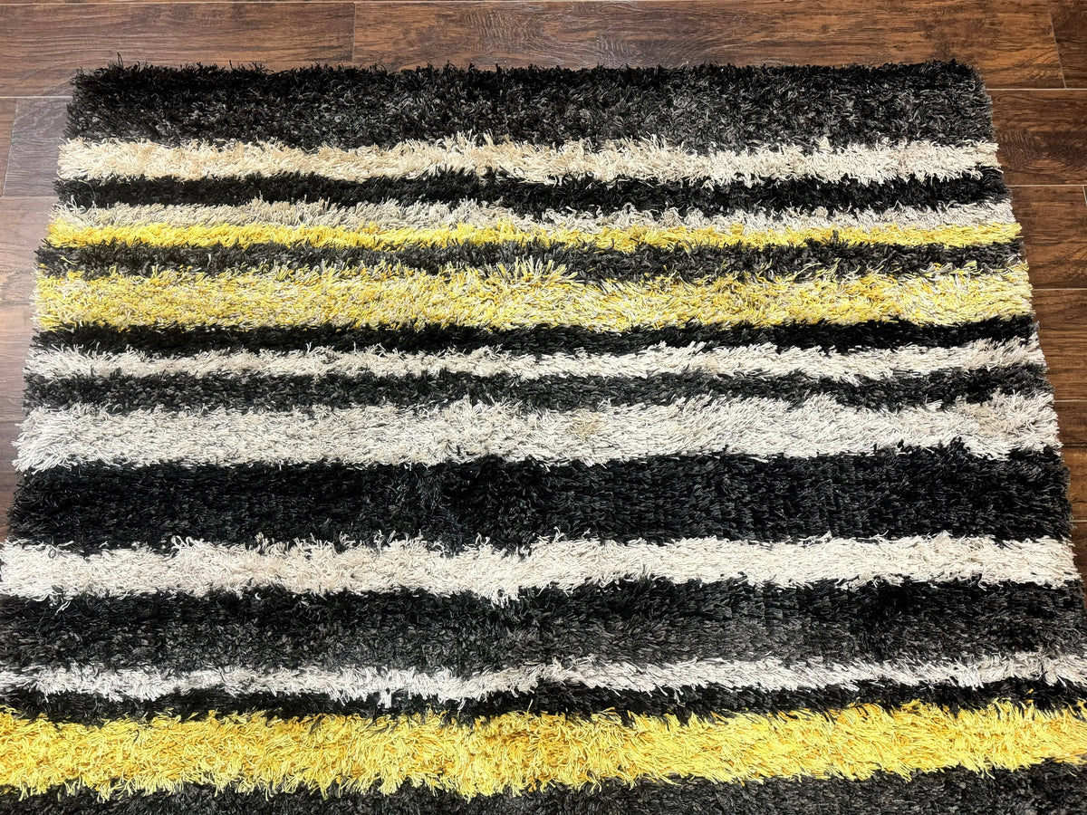 Shag Rug 5x8, Yellow Ivory Charcoal, Contemporary - Jewel Rugs, view 4