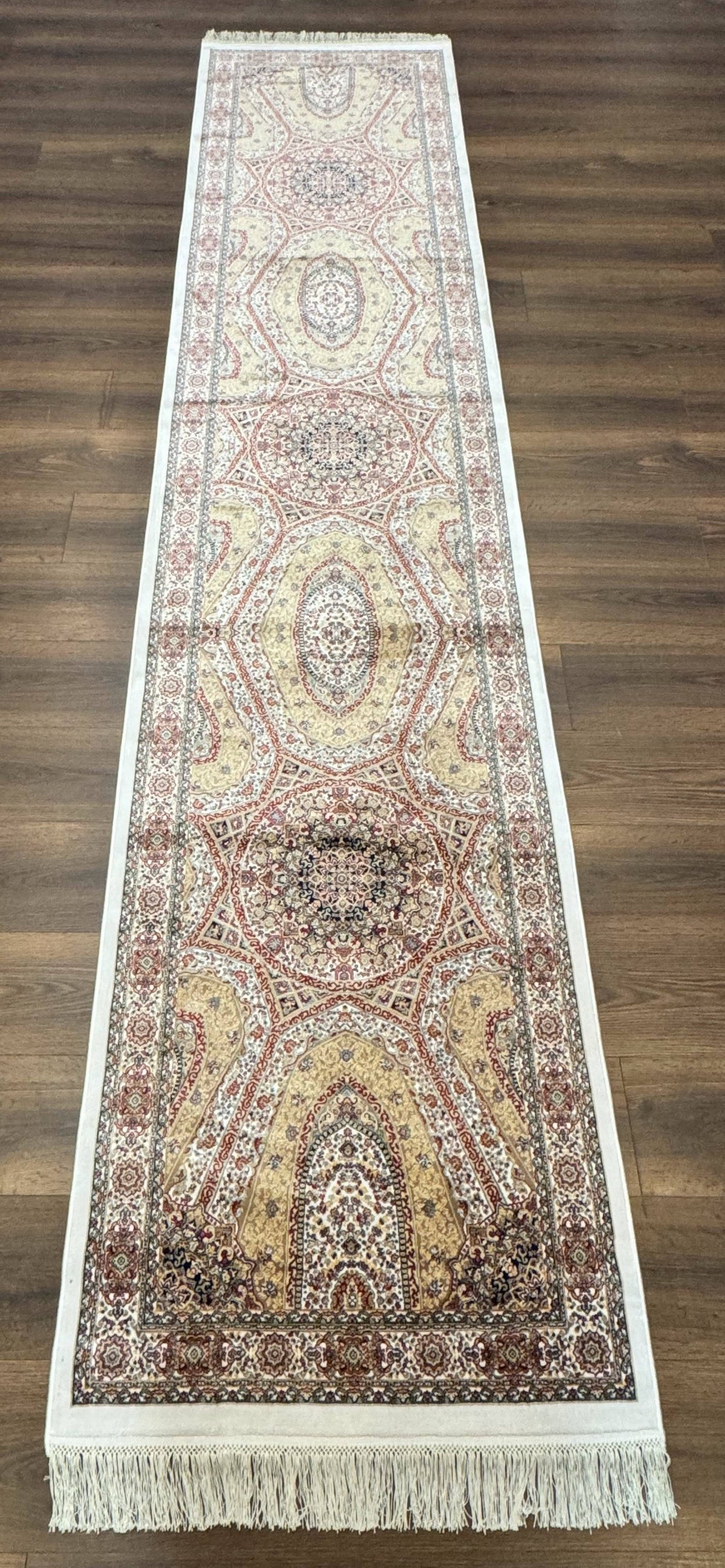 Turkish Silk Runner Rug 2.6 x 12, Hereke Mamluk Runner, Bamboo Silk, New - Jewel Rugs