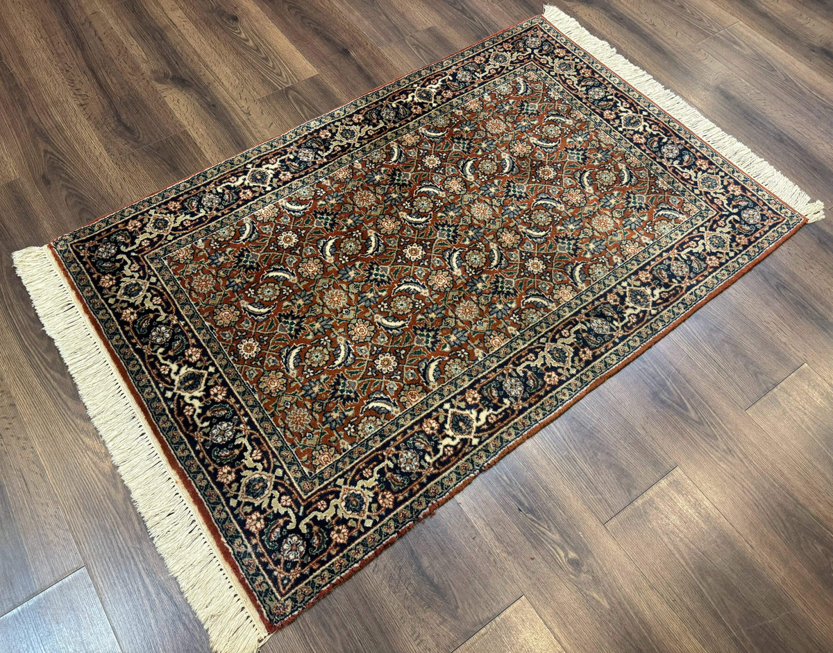 Indo Persian Bijar Rug 3x5, Red and Navy Blue, Allover Pattern, Fine Hand Knotted Wool Carpet - Jewel Rugs, view 3