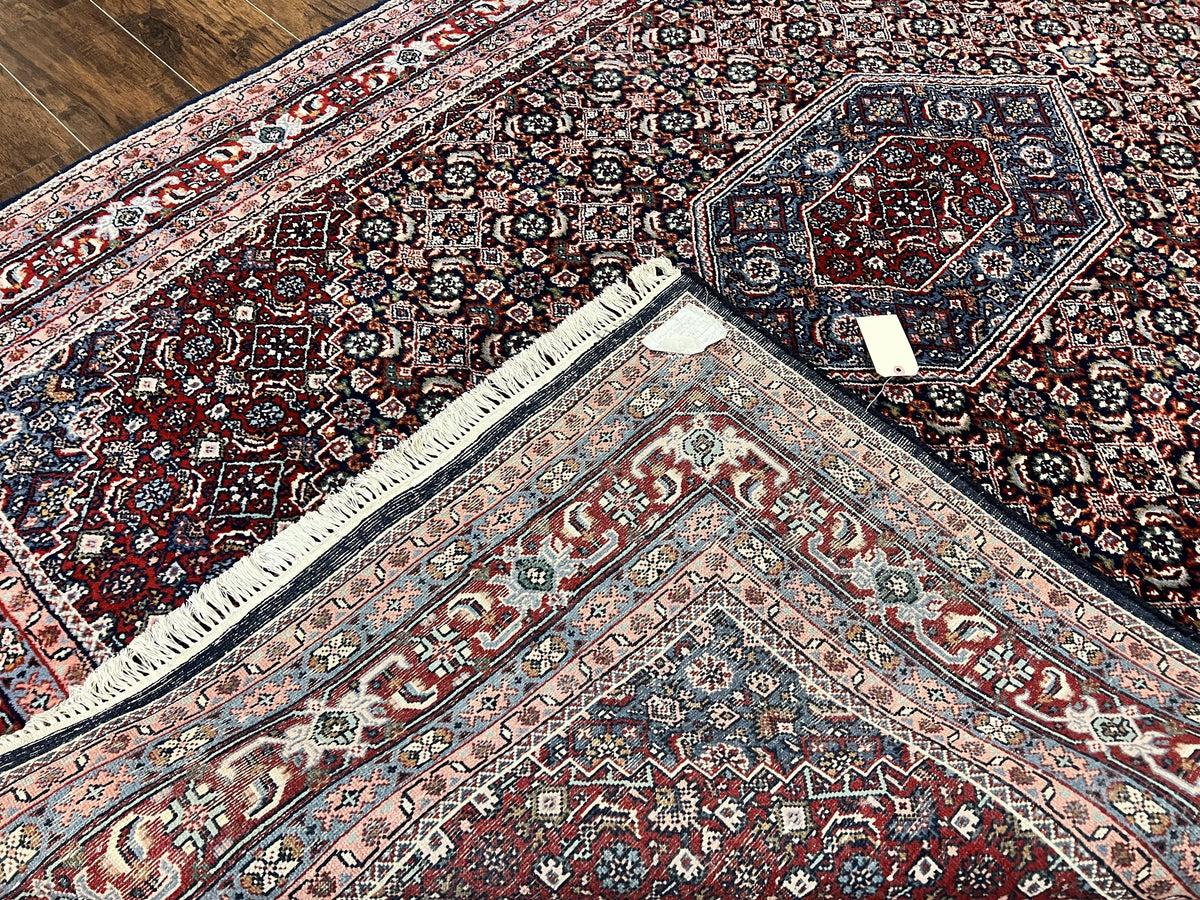Indo Persian Rug 7x10, Dark Blue and Red Hand Knotted Wool Vintage Oriental Carpet 7 x 10 ft, Handmade Bidjar Rug, Herati Pattern Indian Rug - Jewel Rugs, view 11