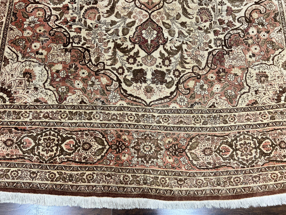 Antique Persian Tabriz Rug 10x12, Wool Hand Knotted Oriental Carpet, Beige Light Red, Floral Medallion - Jewel Rugs, view 5