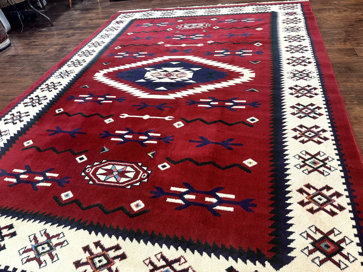 Belgium Power Loomed Rug 8x11, Navajo Native American Design, Dark Red and Ivory, Tribal Rug, Bohemian Carpet - Jewel Rugs, view 13