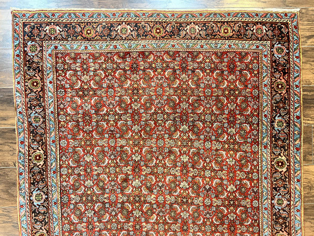 Antique Persian Bidjar Rug 5x7, Repeated Allover Herati Pattern, Red, Handmade Wool Carpet - Jewel Rugs, view 3