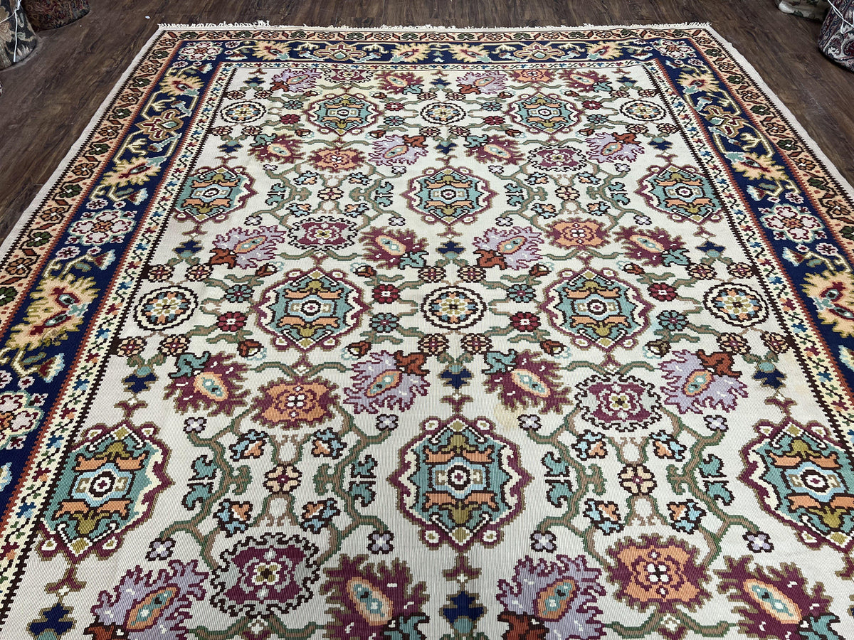 Antique Turkish Kilim Rug 7x10 Allover Pattern, Ivory Cream Maroon Light Blue, Wool Flatweave Hand Woven, Large Kilim, Vintage Kilim Carpet - Jewel Rugs, view 12