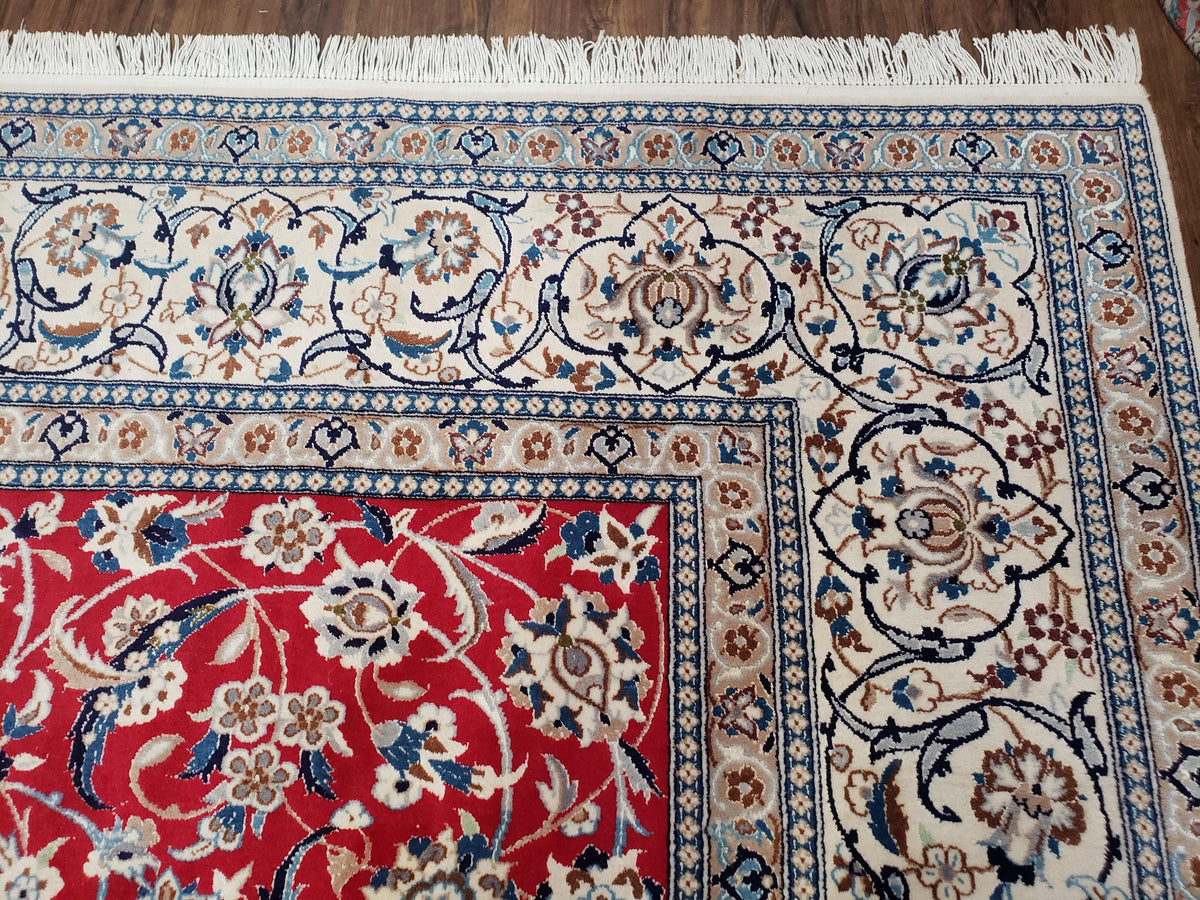 Persian Nain Rug 8x12, Red and Ivory, Signed - Jewel Rugs, view 7