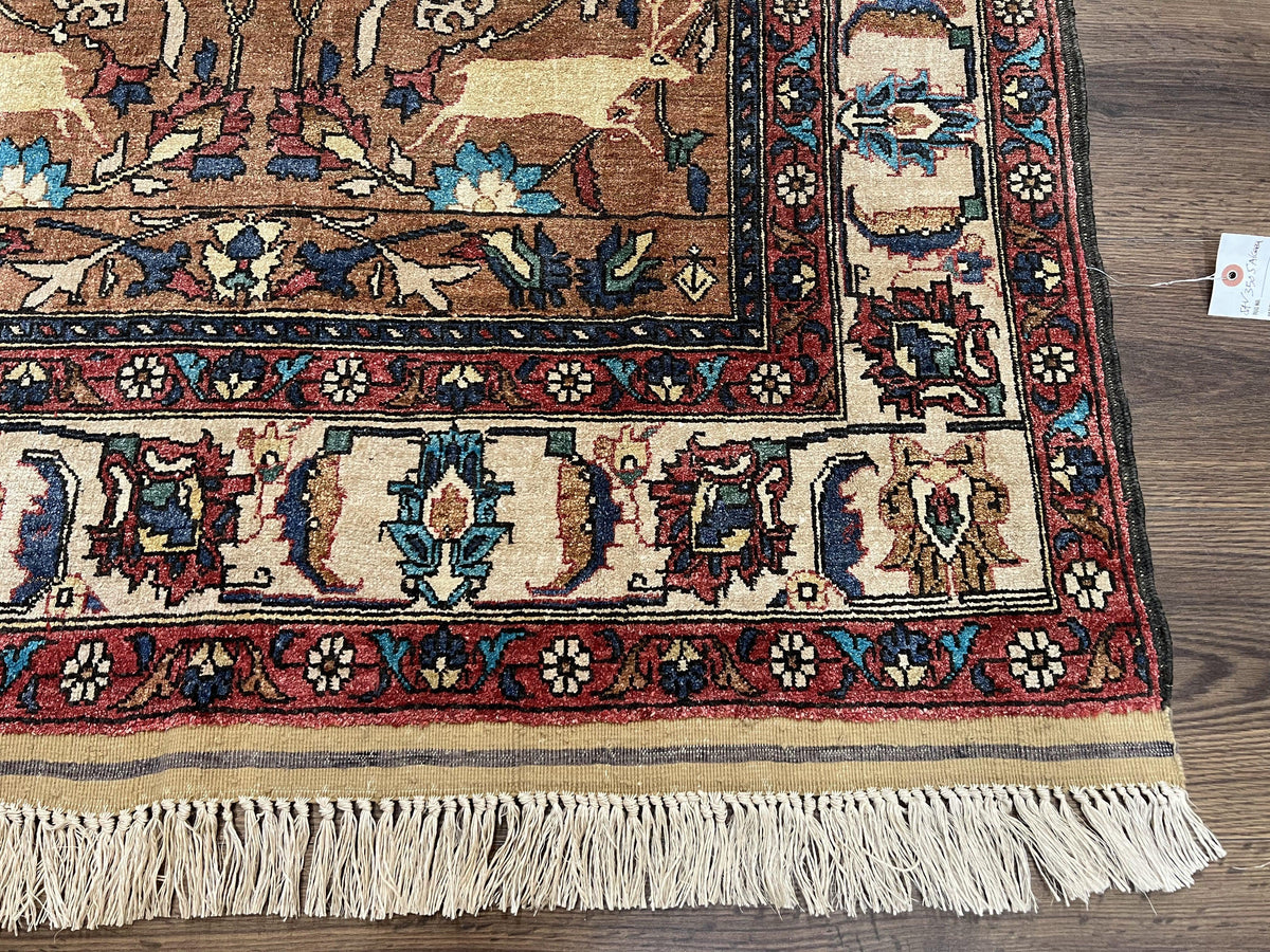 Unique Afghan Silk Rug 4x6, Hunting Pattern Animal Motifs, Light Brown and Cream, Persian Handwritten Poetry, Fine 1940s Oriental Carpet Wow - Jewel Rugs, view 12