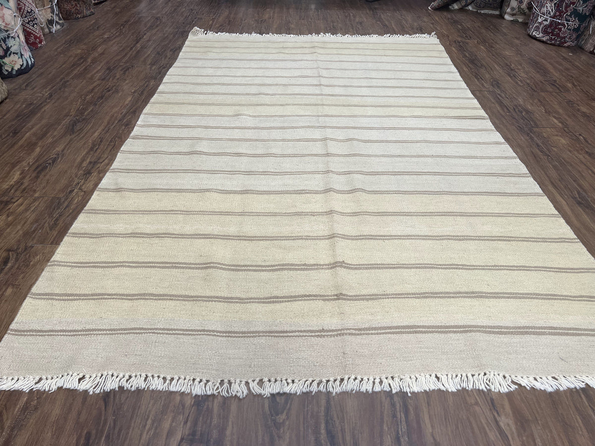 New Turkish Kilim Rug 5x8 Flatweave Carpet, Bohemian Rug, Contemporary Rug, Hand Woven, Wool Area Rug, Gray and Taupe, Striped Pattern - Jewel Rugs, view 6