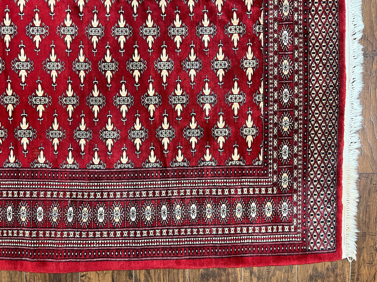 Pakistani Turkoman Bokhara Rug 6x9, Fine Wool Vintage Hand Knotted Handmade Yamud Oriental Carpet 6 x 9, Red Turkoman Rug, Tribal Rug - Jewel Rugs, view 9