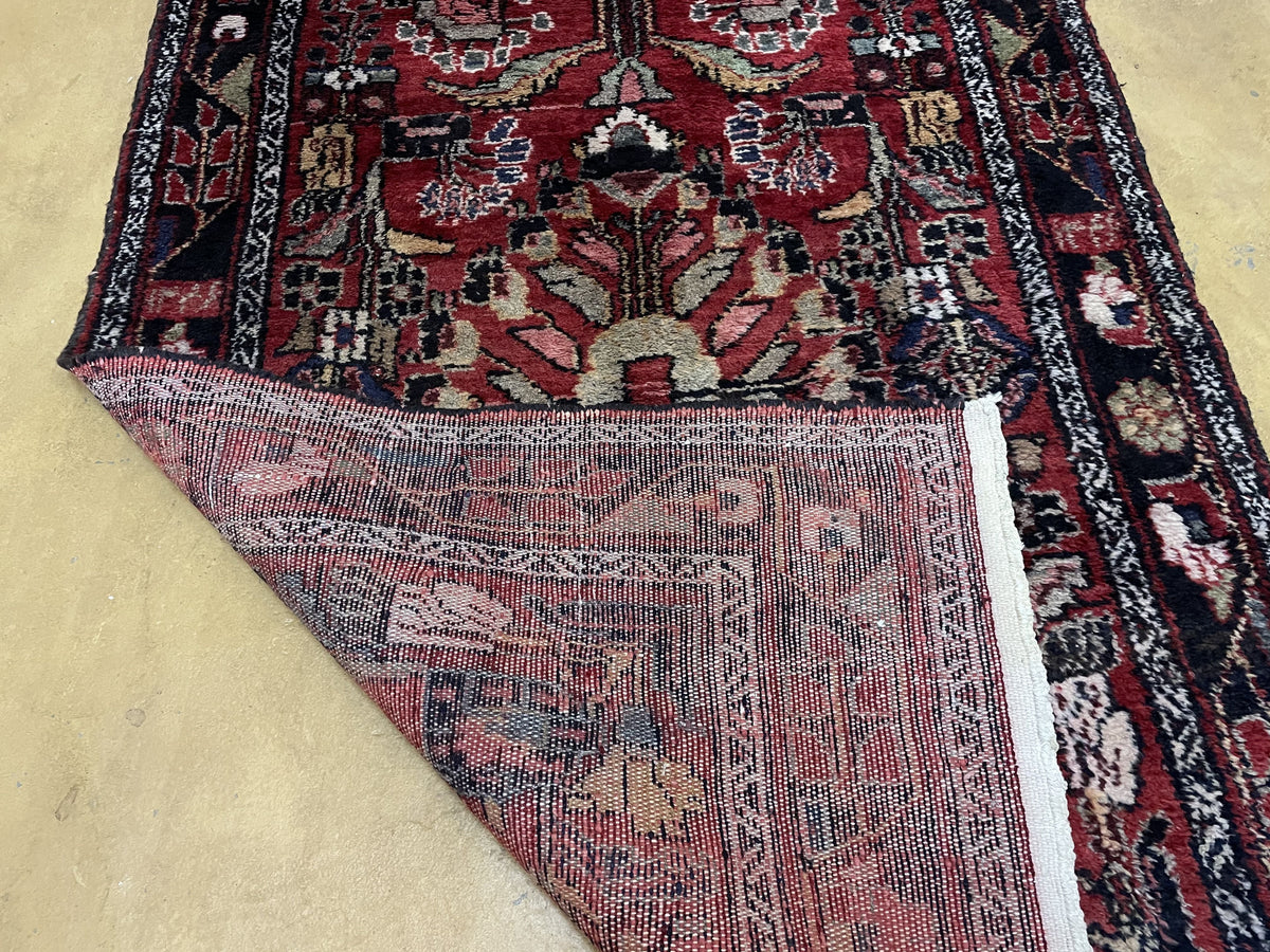 Antique Persian Hamadan Runner Rug 3.4 x 9, Red, Handmade Wool Runner - Jewel Rugs, view 11