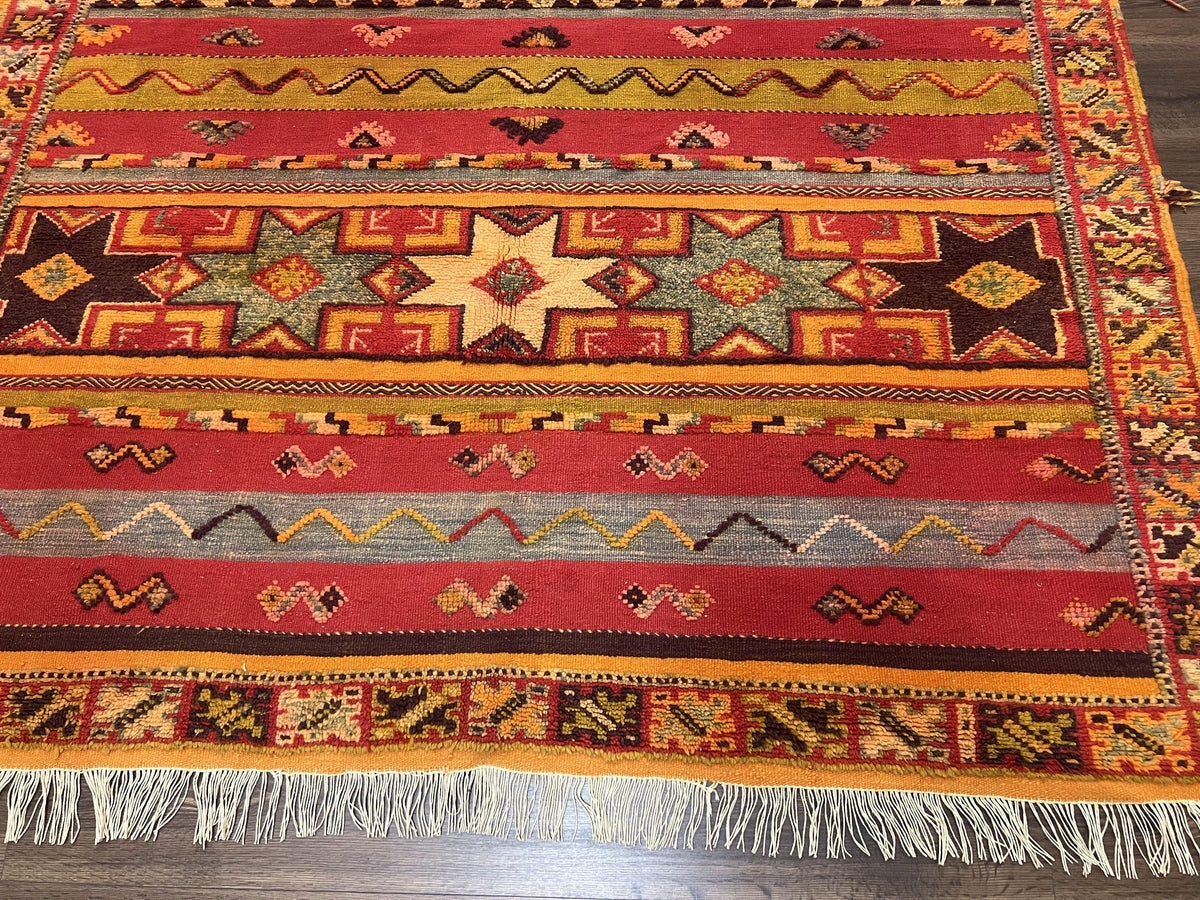 Unique Moroccan Rug 7x10, Room Sized Carpet, Red Orange Gray, Wool Oriental Striped Geometric Tribal Boho Rug, Flatweave with Raised Pile - Jewel Rugs, view 13
