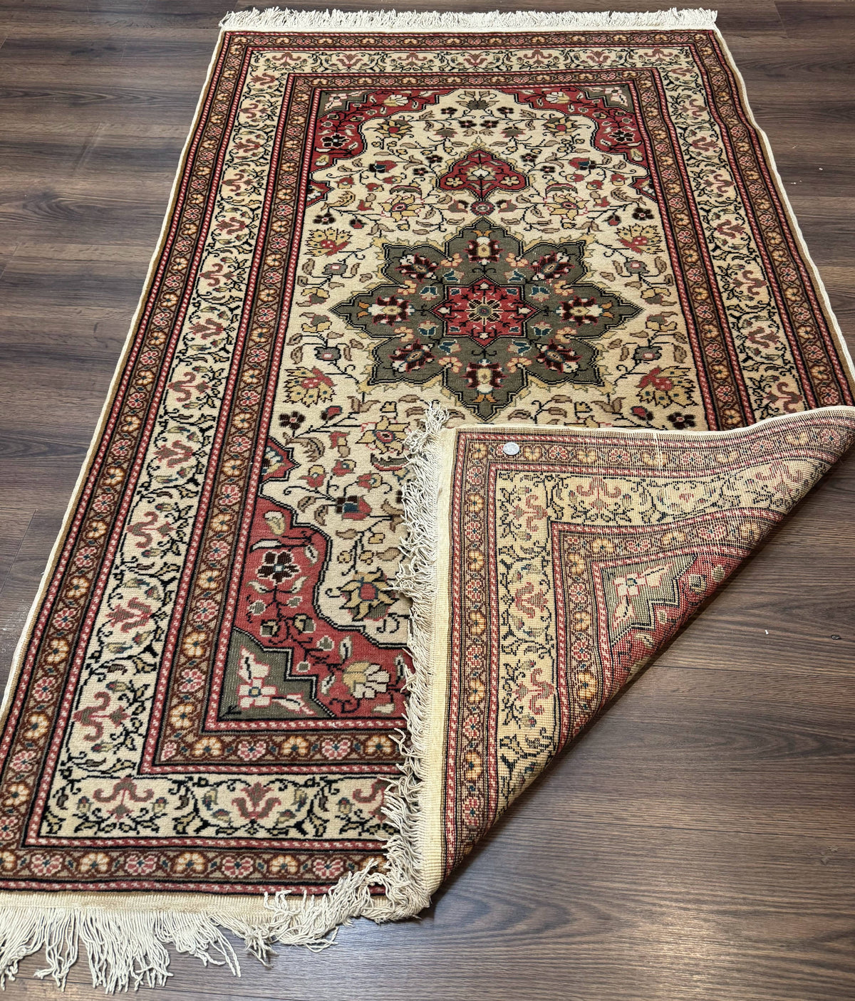 Turkish Sivas Rug 4x6, Floral Medallion, Beige Pink-Red Green, Handmade - Jewel Rugs, view 12