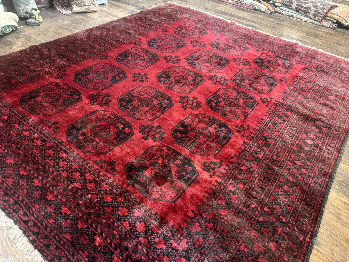 Afghan Turkoman Rug 9x10, Red Beshir Carpet, Tribal, Wool, Antique - Jewel Rugs, view 2