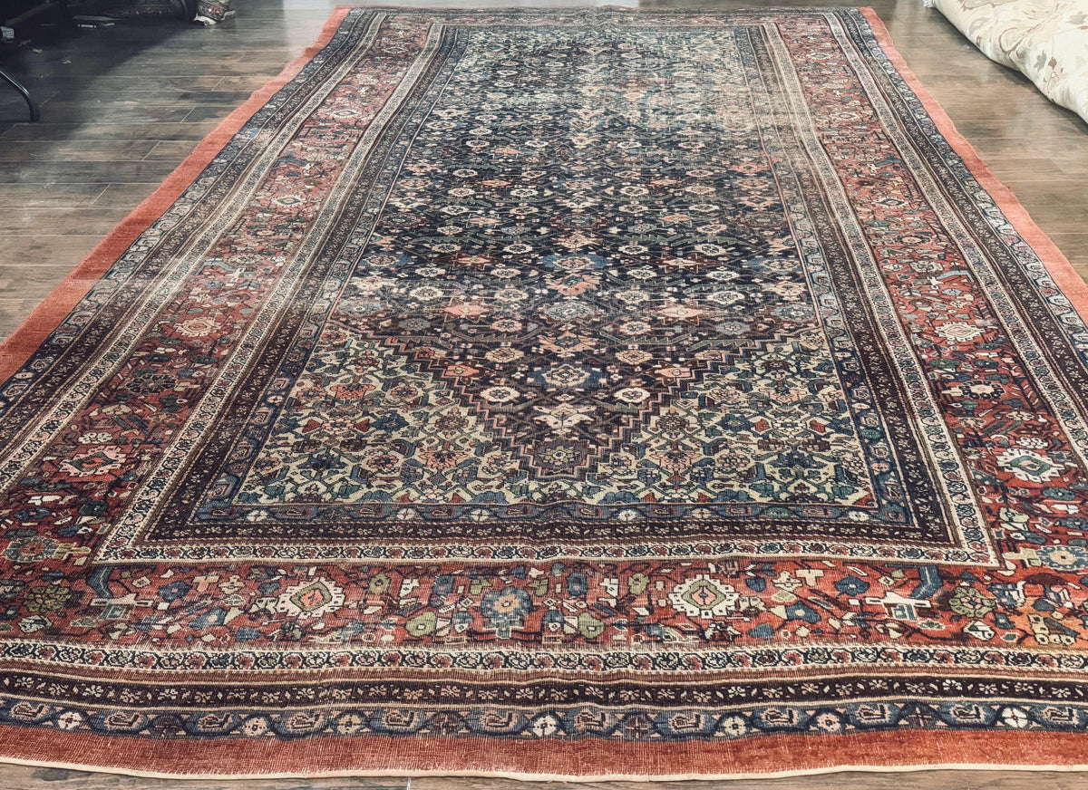 Antique Persian Bidjar Rug 8x15 – Navy Blue, Herati Pattern, Early 20th Century - Jewel Rugs, view 2