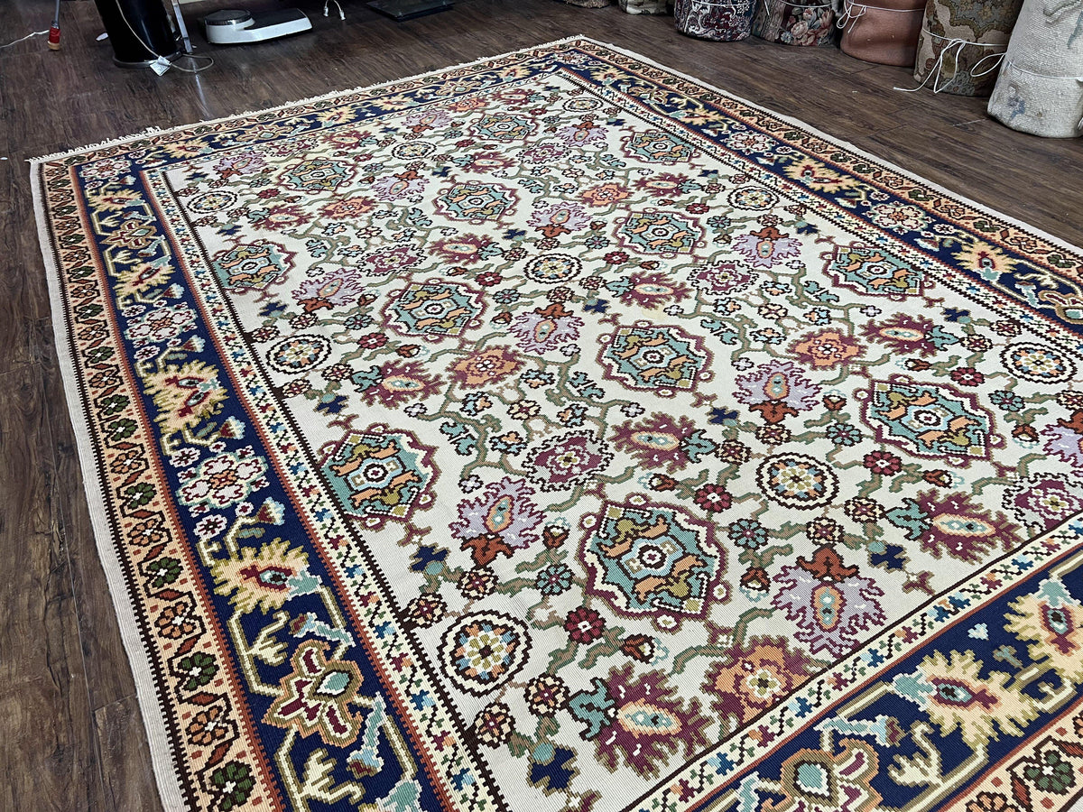 Antique Turkish Kilim Rug 7x10 Allover Pattern, Ivory Cream Maroon Light Blue, Wool Flatweave Hand Woven, Large Kilim, Vintage Kilim Carpet - Jewel Rugs, view 13