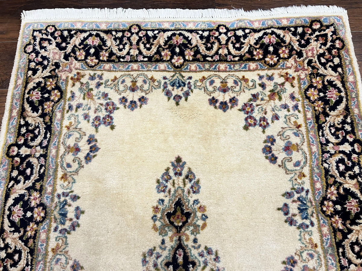 Persian Kirman Rug 4x7, Wool Hand Knotted Antique Carpet, Beige, Semi Open Field Medallion Rug, Traditional Handmade Oriental Rug - Jewel Rugs, view 4