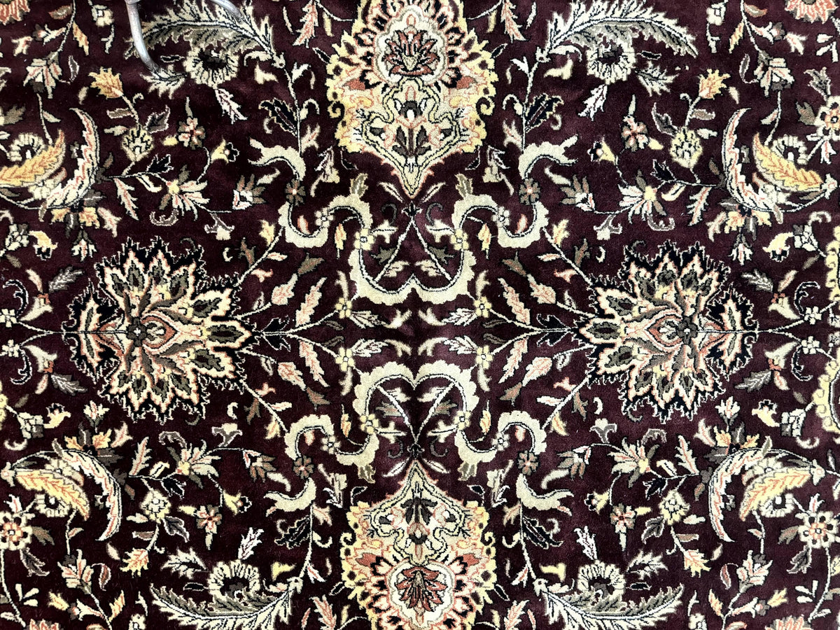 Indo Persian Rug 10x14, Floral Allover, Handmade Vintage Wool Rug, Dark Maroon/Plum and Black - Jewel Rugs, view 5
