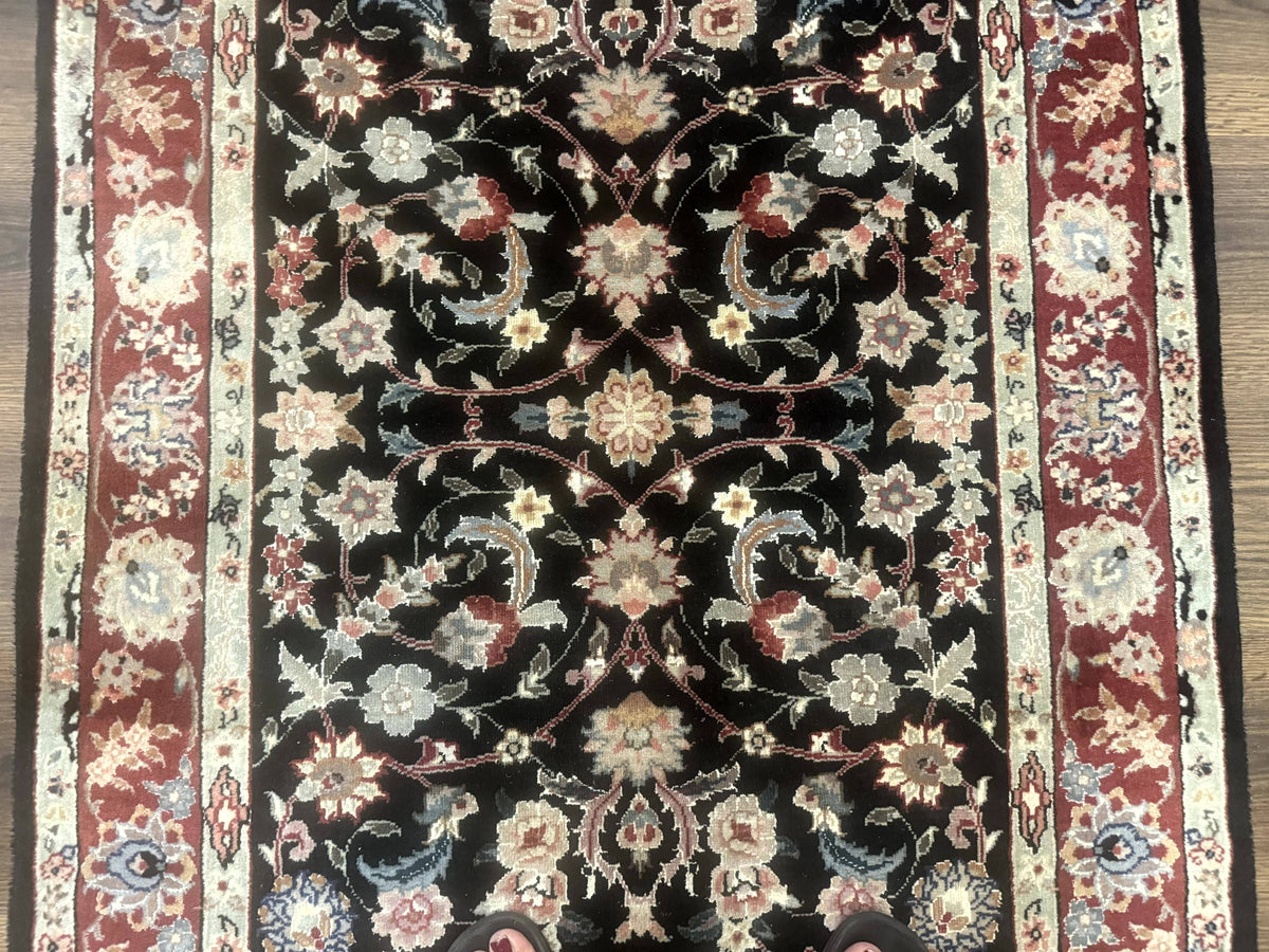 Black Sino Persian Rug 3x5, Wool with Silk Highlights, Floral, Fine 170 KPSI - Jewel Rugs, view 4