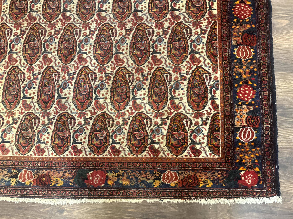 Antique Persian Kurdish Senneh Rug 4.6 x 6.5, Repeated Paisely Boteh Design, Handmade - Jewel Rugs, view 10